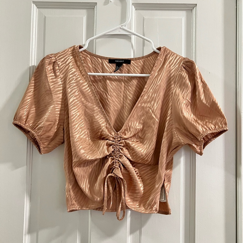 Forever 21 Rose Ruffled Drawstring Top, Medium